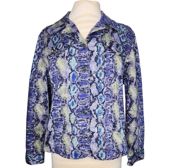 Hearts of Palm Blue / Green Snakeskin Print Lightweight Waist Line Jacket Sz 18 - Picture 1 of 9